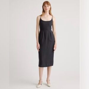 Quince 100% European Linen Scoop Neck Midi Dress – Black, Size M